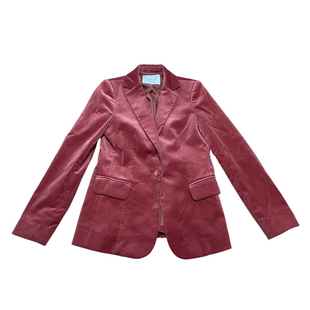 Frame‎ Classic One Button Velvet Blazer Bold in Spice Pink Red Orange Women's 2